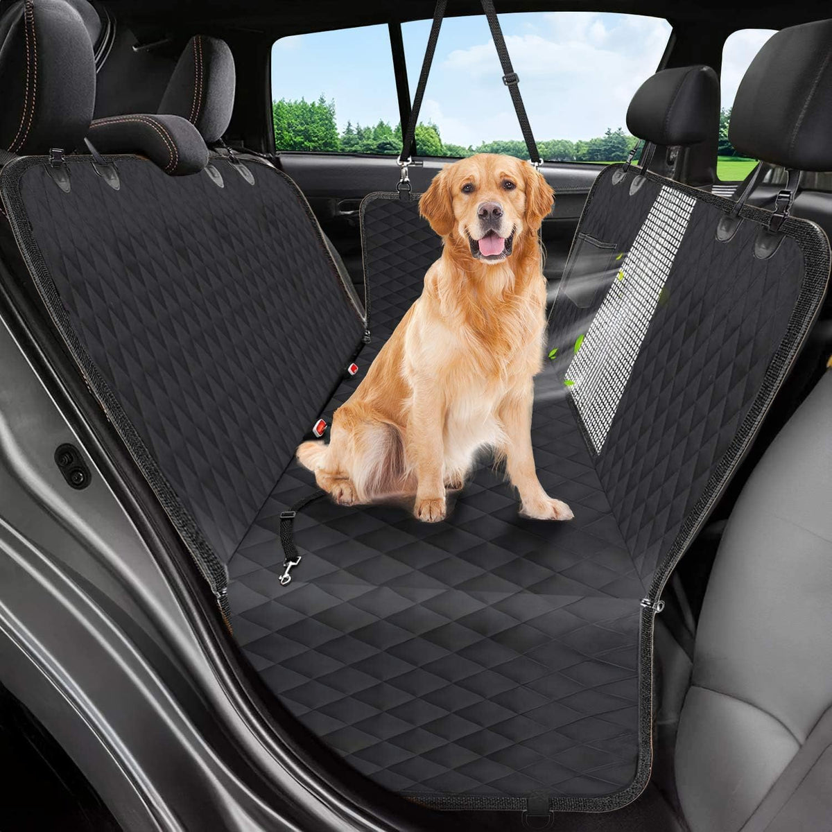 Dog Car Seat Cover,Waterproof Pet Seat Cover with Mesh Visual Window,Dog Seat Cover,Wear-Proof Dog Back Seat Hammock Unfolding Size: 147 * 133Cm for Cars, Trucks and SUV (Black Zippered Mesh Window)