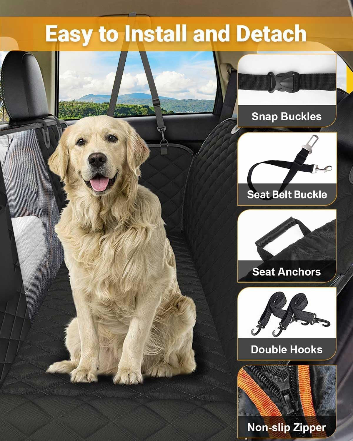 Dog Car Seat Cover,Waterproof Pet Seat Cover with Mesh Visual Window,Dog Seat Cover,Wear-Proof Dog Back Seat Hammock Unfolding Size: 147 * 133Cm for Cars, Trucks and SUV (Black Zippered Mesh Window)