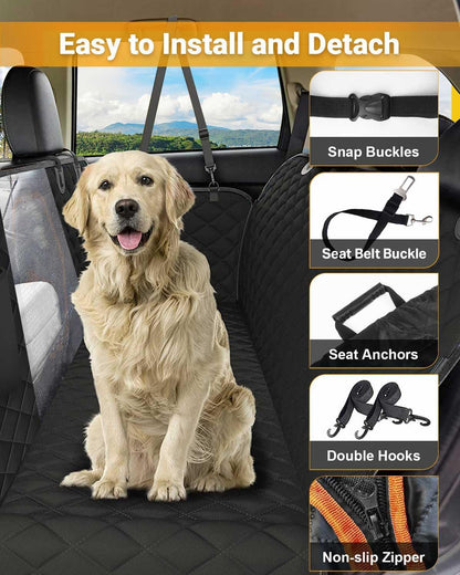 Dog Car Seat Cover,Waterproof Pet Seat Cover with Mesh Visual Window,Dog Seat Cover,Wear-Proof Dog Back Seat Hammock Unfolding Size: 147 * 133Cm for Cars, Trucks and SUV (Black Zippered Mesh Window)