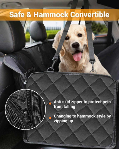 Dog Car Seat Cover,Waterproof Pet Seat Cover with Mesh Visual Window,Dog Seat Cover,Wear-Proof Dog Back Seat Hammock Unfolding Size: 147 * 133Cm for Cars, Trucks and SUV (Black Zippered Mesh Window)