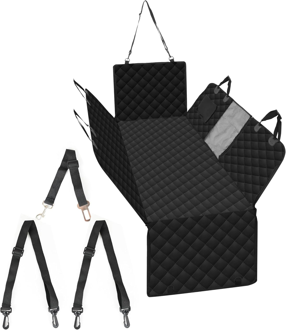 Dog Car Seat Cover,Waterproof Pet Seat Cover with Mesh Visual Window,Dog Seat Cover,Wear-Proof Dog Back Seat Hammock Unfolding Size: 147 * 133Cm for Cars, Trucks and SUV (Black Zippered Mesh Window)