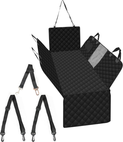 Dog Car Seat Cover,Waterproof Pet Seat Cover with Mesh Visual Window,Dog Seat Cover,Wear-Proof Dog Back Seat Hammock Unfolding Size: 147 * 133Cm for Cars, Trucks and SUV (Black Zippered Mesh Window)
