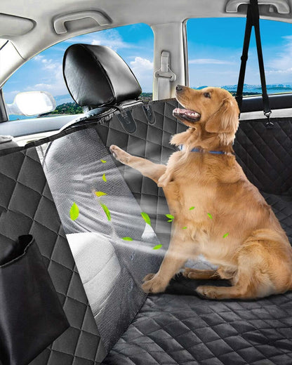 Dog Car Seat Cover,Waterproof Pet Seat Cover with Mesh Visual Window,Dog Seat Cover,Wear-Proof Dog Back Seat Hammock Unfolding Size: 147 * 133Cm for Cars, Trucks and SUV (Black Zippered Mesh Window)